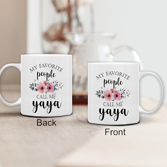QASHWEY Yaya Coffee Mug, Yaya Gifts for Grandma, YayaGifts from Grandkids, Grandma Coffee Mug, Mothers Day Mug Tea Cup Gifts for Yaya, My Favorite People Call Me YayaCoffee Cups Ceramic 11oz