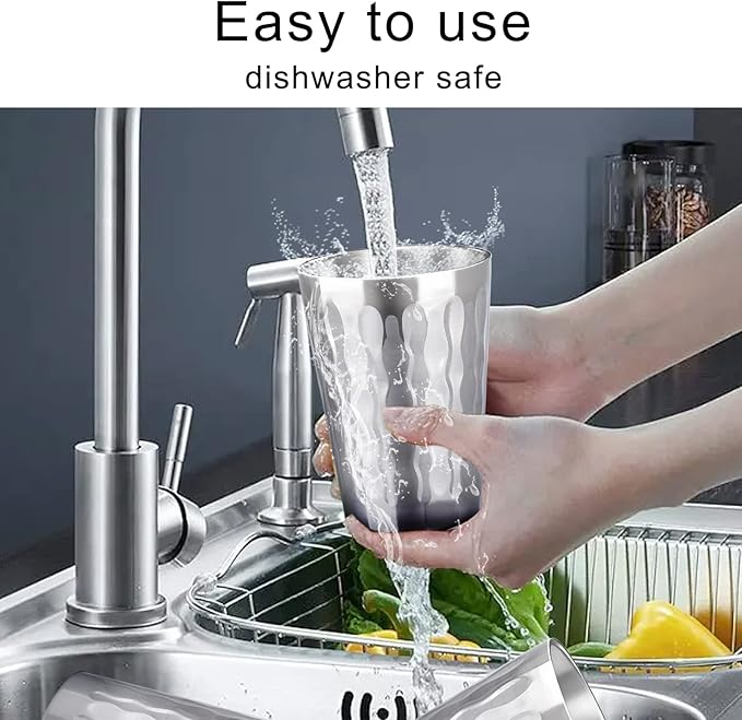 Beasea Stainless Steel Cups 15 oz, 8 Pack Large Stackable Stainless Steel Tumbler Bulk Double Wall Insulated Metal Pint Glasses Tin Cups for Drinking Home Restaurant Office Party Camping