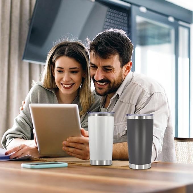 20 oz Tumbler with lid Double Wall Vacuum Insulated Tumblers Stainless Steel Coffee Mug Travel Coffee Tumbler Powder Coated Tumbler Cup Keep Hot&Cold - (Grey 6 Pack)