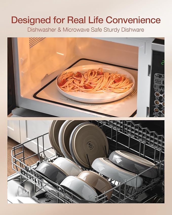 Famiware Milkyway Dinnerware Set with Mugs, Service for 4 (16pcs), Ribbed Stoneware Plates and Bowls Dishes Sets - Chip & Scratch Resistant, Microwave & Dishwasher Safe, Multi-color