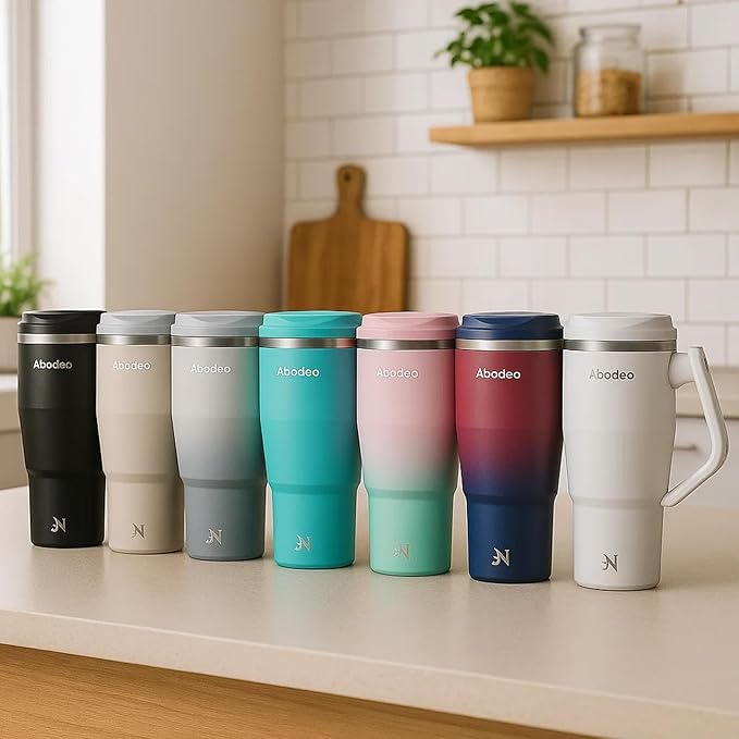 40 oz Insulated Coffee Tumbler with 360° Rotating Handle – Stainless Steel Travel Mug with Straw & Leakproof Lid– Fits Most Car Cup Holders, Hot & Cold Drinks (White)