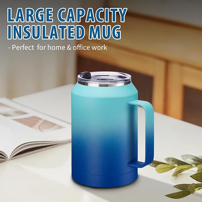 32/50 oz Travel Coffee Mug Tumbler - w/Handle and Straw, 32oz Stainless Steel Mugs with Lid, Insulated Tumblers Cup Keep Cold-36H Hot-24H, Reusable Home Office Work Wide Mouth Water Bottle