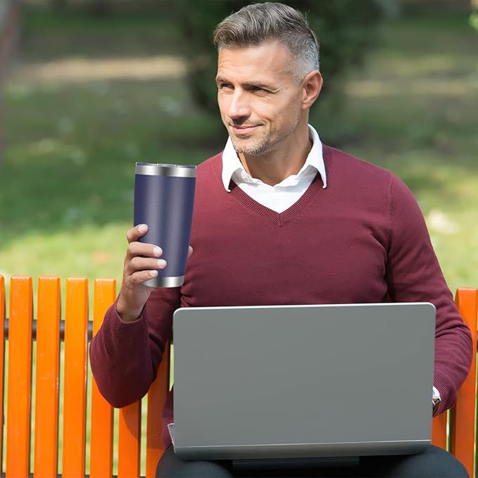 VEGOND 20oz Tumbler with Lid and Straw Stainless Steel Tumbler Cup Bulk Vacuum Insulated Double Wall Travel Coffee Mug Powder Coated Coffee Cup(Navy Blue 12 Pack