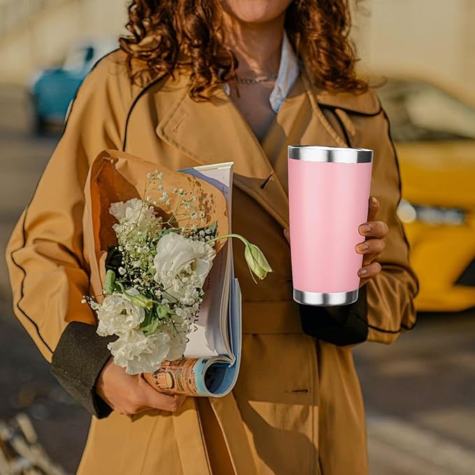 20oz Tumbler with Lid Stainless Steel Insulated Tumblers Travel Coffee Tumbler Bulk Double Wall Vacuum Insulated Water Cup Christmas Gifts for Women Men Her Him Home Office (Pink, 1pack)