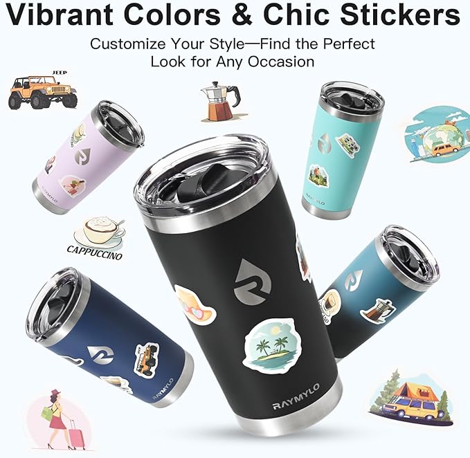 20 oz Coffee Tumbler - Insulated Stainless Steel Travel Mug for Hot/Cold, Spill Proof with BPA-Free Detachable Lid, Coffee Cup Fits Most Car holder, Includes Chic Stickers, Magic Black