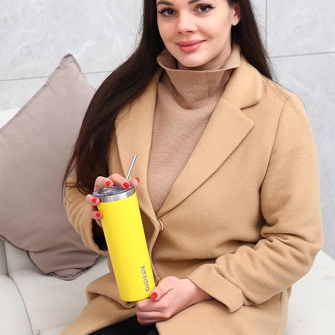 BJPKPK 20 oz Skinny Tumbler with Lid 2 Pack Slim Insulated Travel Coffee Cup Stainless Steel Thermal Mug,Green,Light Pink (Pack of 12)