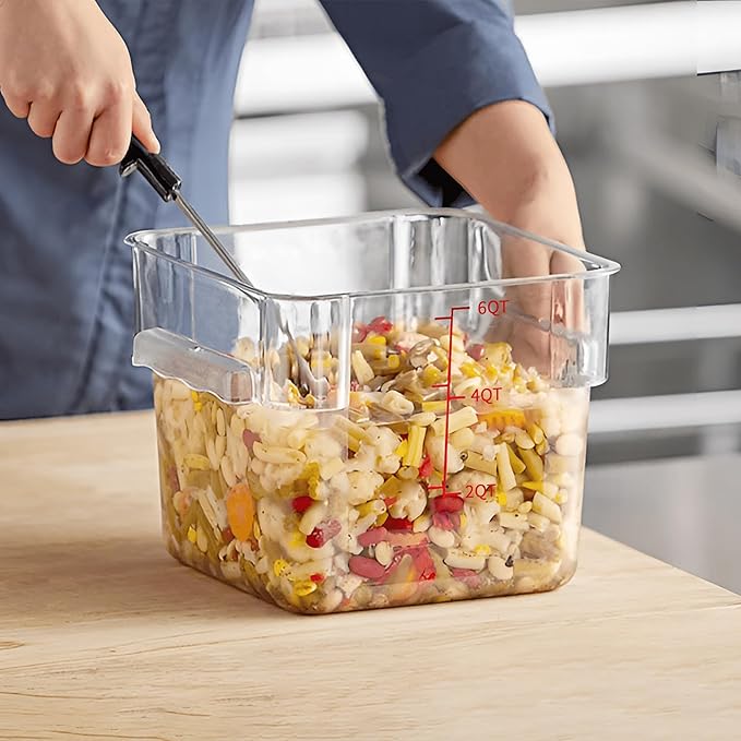4 Pack Food Storage Containers, 6 Quart with Lids, Square Commercial Containers with Scale, Clear NSF Food Organizing, Polycarbonate