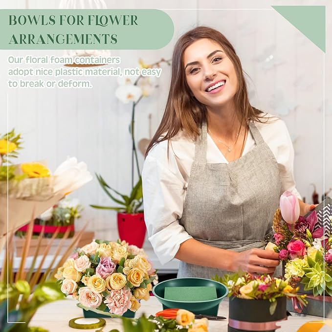 Sabary 48 Pack Large Size 6.3 Inch Floral Foam Round Bowls for Flower Arrangements Round Floral Supplies Flower Foam with Bowl Kit with Floral Foam Blocks for Table Party Wedding Festival Flower