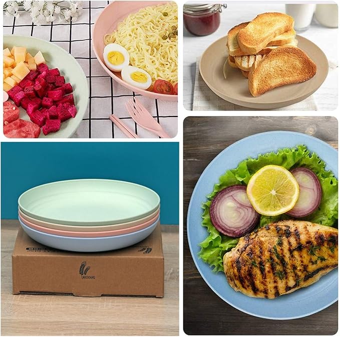 Wheat Straw Plates Lightweight Unbreakable Dinner Dishes Plates Set Dishwasher & Microwave Safe (Extra Large 4 Pack 10')