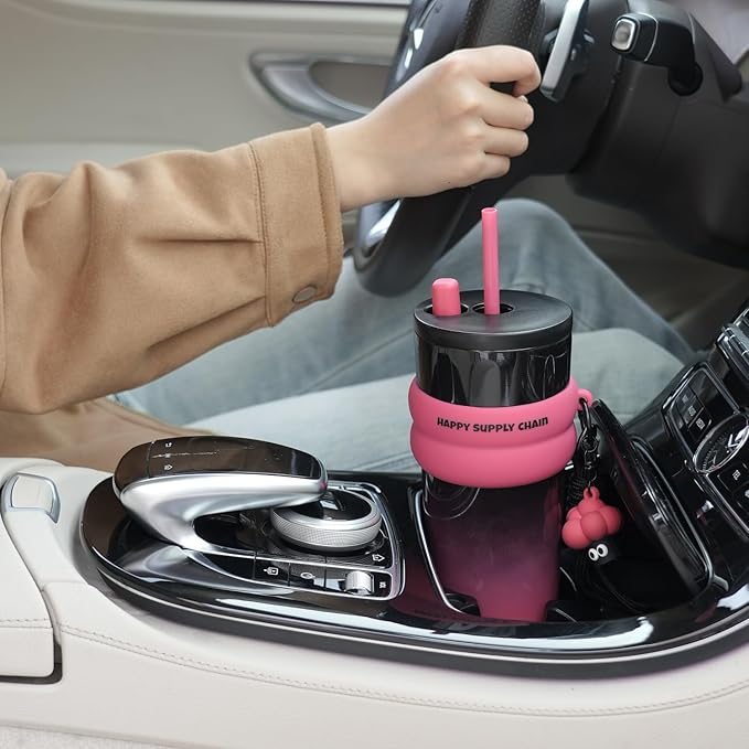 24 oz Stainless Steel Tumbler with Lid and Straw, Insulated Water Bottle Leak Proof for Hot and Cold, Portable Travel Coffee Mug, Reusable Coffee Cup for Women, Black&Pink