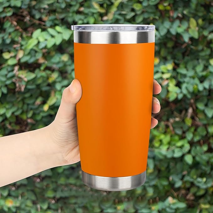 20oz Stainless Steel Tumbler Bulk with Lid, Travel Mug - Double Wall Vacuum Powder Coated Cup - Orange, 12 Pack