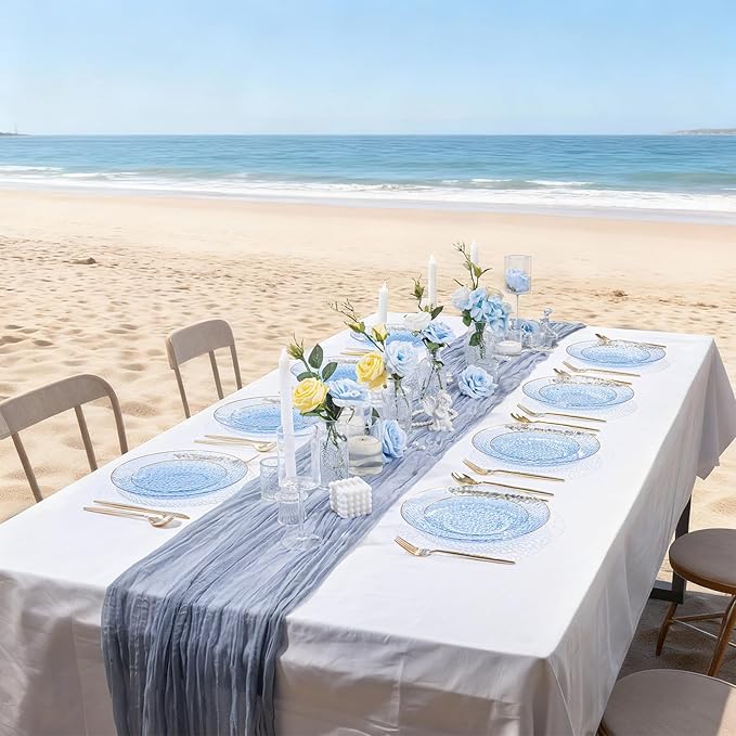 SUT 36Pcs Blue Plastic Plates, Hammered Plates Disposable Heavy Duty, Blue Disposable Plates With Gold Rim, Fancy Plastic plates Include 18 Dinner and 18 Dessert plates for Wedding