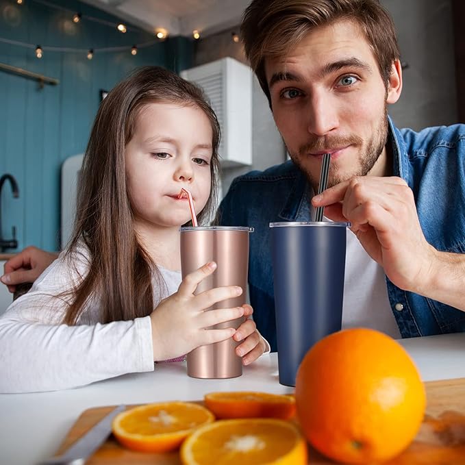 VEGOND 20oz Tumbler Bulk with Lid and Straw 6 Pack, Stainless Steel Vacuum Insulated Tumbler, Double Wall Coffee Cup Travel Mug, Rose Gold