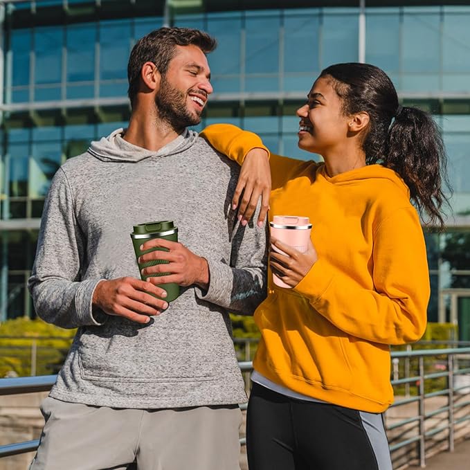 Insulated Coffee Tumbler 12 oz, Stainless Steel Coffee Mug with Lids, Travel Coffee Mug Leak Proof, Double Wall Vacuum Insulated Reusable Coffee Cup, Keep Drinks Hot and Cold (Peach Pink, 12 Ounces)