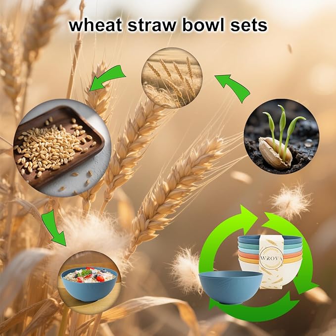 Wrova Wheat Straw Bowls for Kitchen set of 6,Anti-Scald Thick Soup Bowls 40oz,Microwave and Dishwasher Safe Bowl Sets, Unbreakable Cereal Bowl Sets. Vibrant Series
