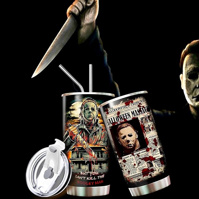 Horror Tumbler with Lid and Straw - Gift for Men, Women Who Love A Good Scare - Valentines Day Coffee Cup - Gifts for Friend on Birthday, Anniversary - Valentines Decorations - Horror Tumbler 20 Oz
