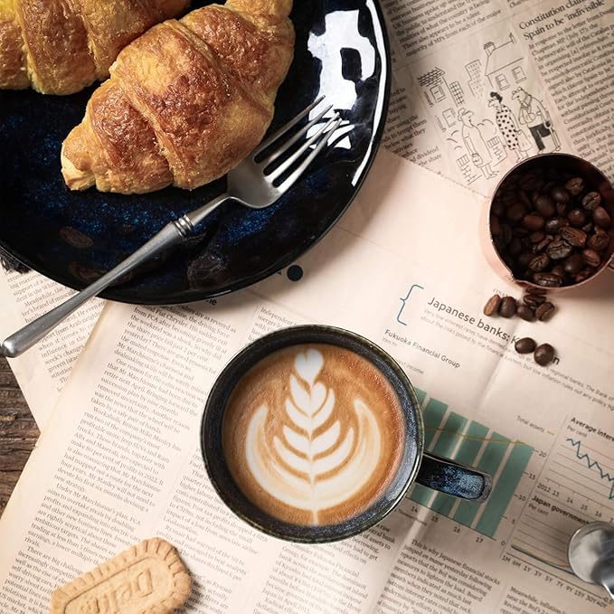 vicrays Coffee Mug Set, 12 Ounce, Set of 6, Ceramic Mug for Men, Women, Unique Glazed Mugs with Handle for Coffee, Tea, Milk, Cocoa, Cereal(blue)