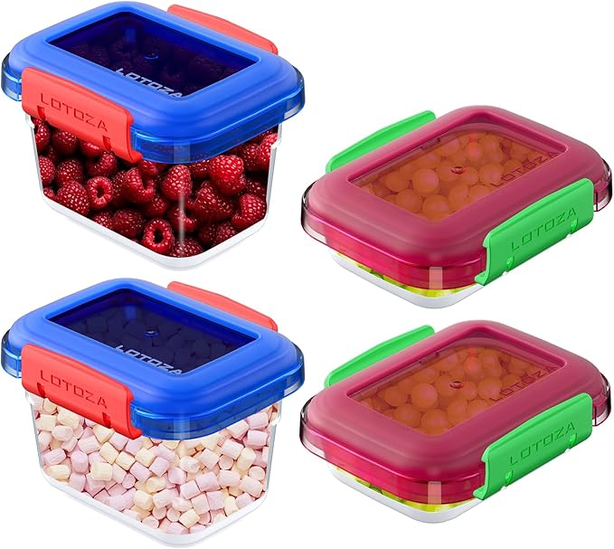 12oz 5oz Small Plastic Food Storage Containers with Lids Lunch Box Square Leakproof Snack Container Salad Fruit Jam Yogurt BPA Free Stackable Microwave Dishwasher Safe Sets 4 Pack