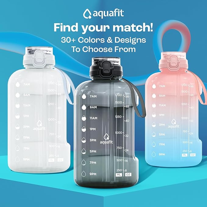 AQUAFIT Half Gallon Water Bottle with Time Marker - Straw & Chug Lid - BPA Free Gym Water Bottle with Straw - Big Gallon Jug (Nebula, 64 oz - 2in1 Lid)