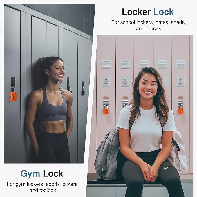 Puroma Combination Lock 4 Digit Waterproof Locker Locks Secure Outdoor Padlock for Gym Lockers, Toolboxes, Gates, Fences, Storage, Sports Locker, Cabinets (Orange)