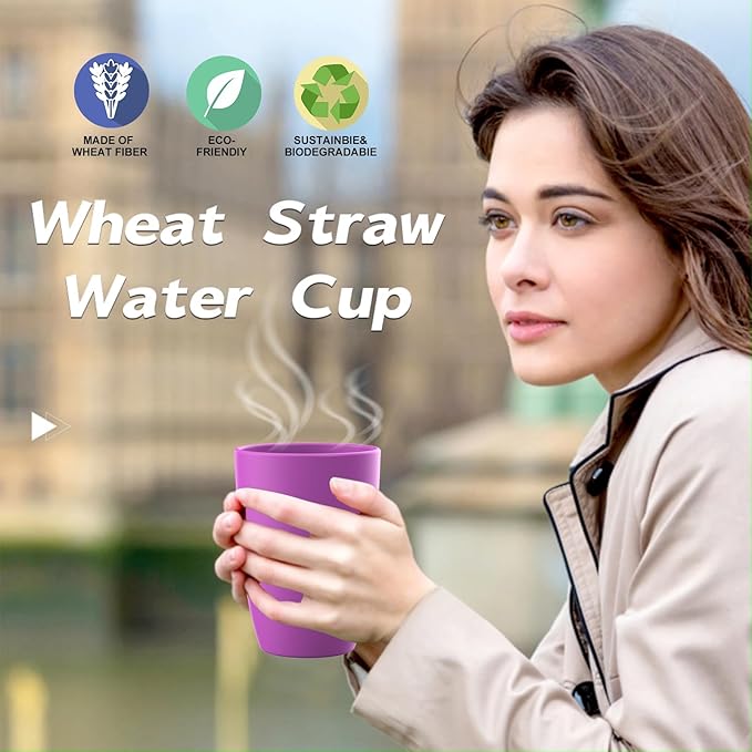 Wrova unbreakable wheat straw cups 20oz set of 6 with textured pattern anti slipping,big plastic drinkings cups microwave safe and dishwahser safe
