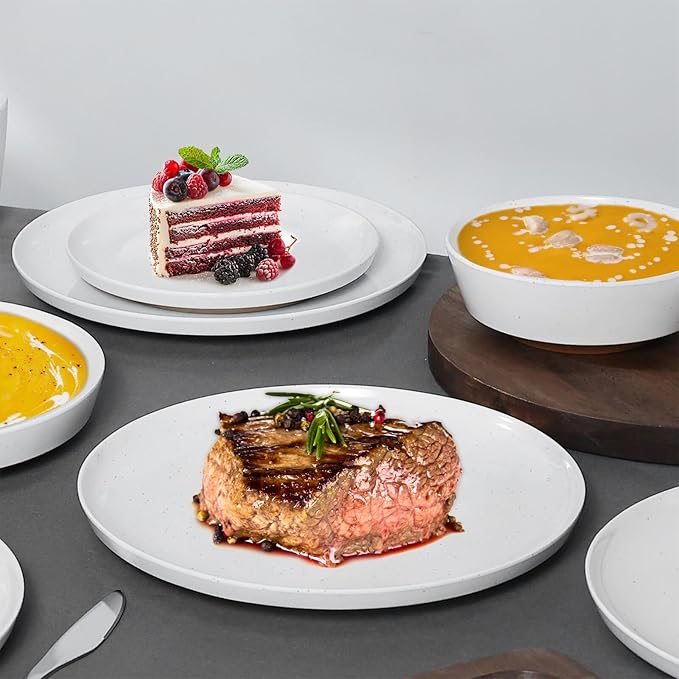 Webbylee 10.25" Melamine Dinner Plates Set of 6 - Durable Serving Dishes Perfect for Kitchen Outdoor Use, Dishwasher Safe,Scratch Resistant-White & Brown