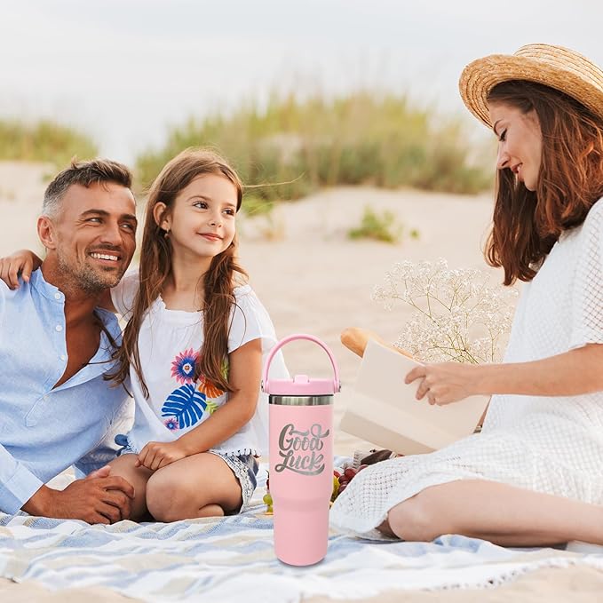 30 oz Tumbler with Top Handle, Double Wall Vacuum Insulated Tumbler with Flip Straw, Travel Coffee Mug 30oz Powder Coated Cup for Laser Engraving (Pink,1 pack)