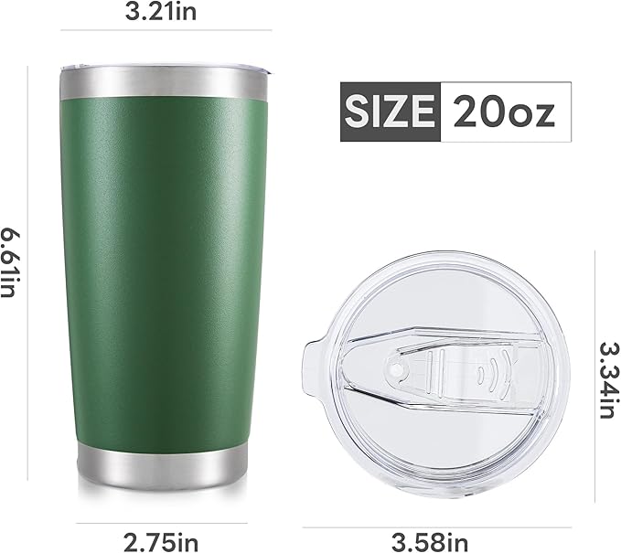20 oz Tumbler with Lid Stainless Steel Double Wall Vacuum Insulated Tumblers Powder Coated Cups Travel Mug Keep Drinks Cold and Hot, Dark Green