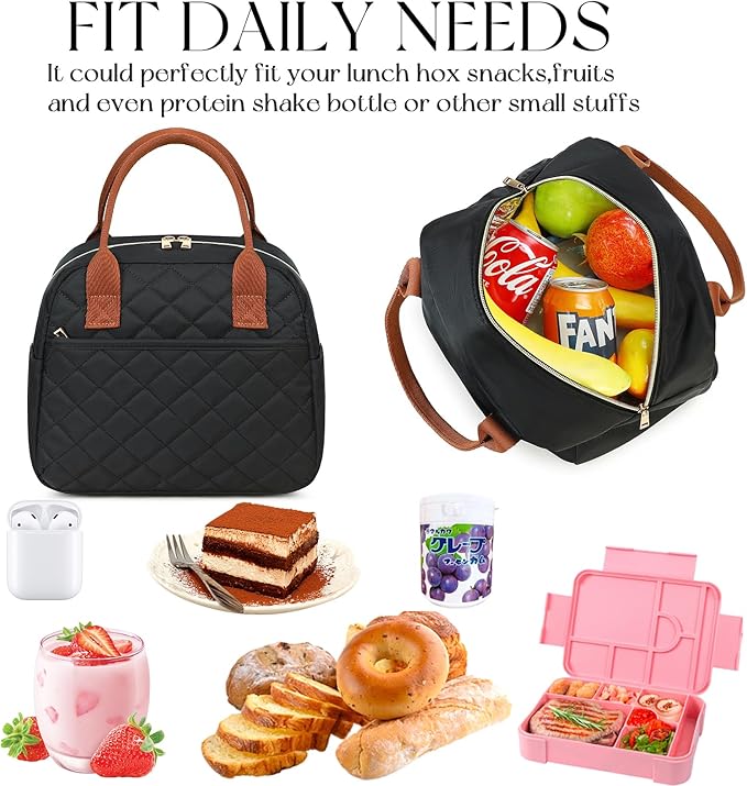 CAMTOP Lunch Box for Women Men Insulated Lunch Bag Lunch Tote Bag Leakproof Thermal Cooler Large Capacity for Travel Work School Picnic (Black-Brown)