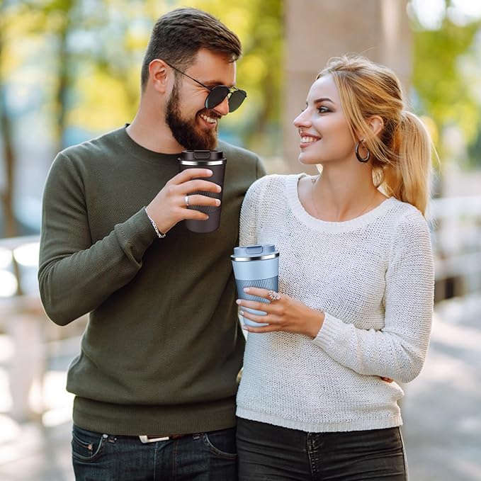 Insulated Coffee Tumbler 12 oz, Stainless Steel Coffee Mug with Lids, Travel Coffee Mug Leak Proof, Double Wall Vacuum Insulated Reusable Coffee Cup, Keep Drinks Hot and Cold, Dark Chocolate, 12 Ounce