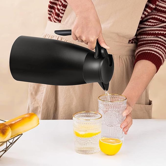 1 PCS 68 OZ Thermal Coffee Carafe, Insulated Stainless Steel Coffee Carafe Double Walled Vacuum Thermal Pot Flask with Brushes Thermos for Keeping Hot Coffee Tea Home and Office (Black)