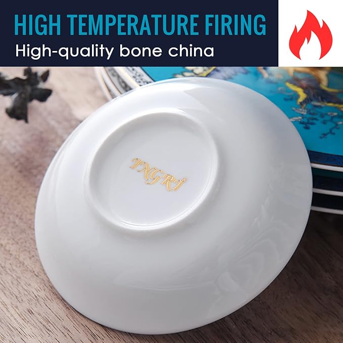 ACMLIFE Bone China Dinnerware Set for 4, 12-Piece Vintage Floral Dinnerware Set, Kitchen Plates and Bowls Set, Christmas Gifts for Women (Blue)