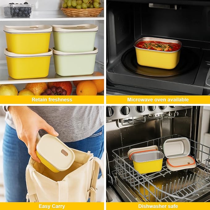 4 Pack Stainless Steel Snack Containers with Lids Reusable,for Kids Toddler Adults,12 oz Small Snack Box Containers for Overnight Oats Fruits Cookie Ice Cream,Air Tight