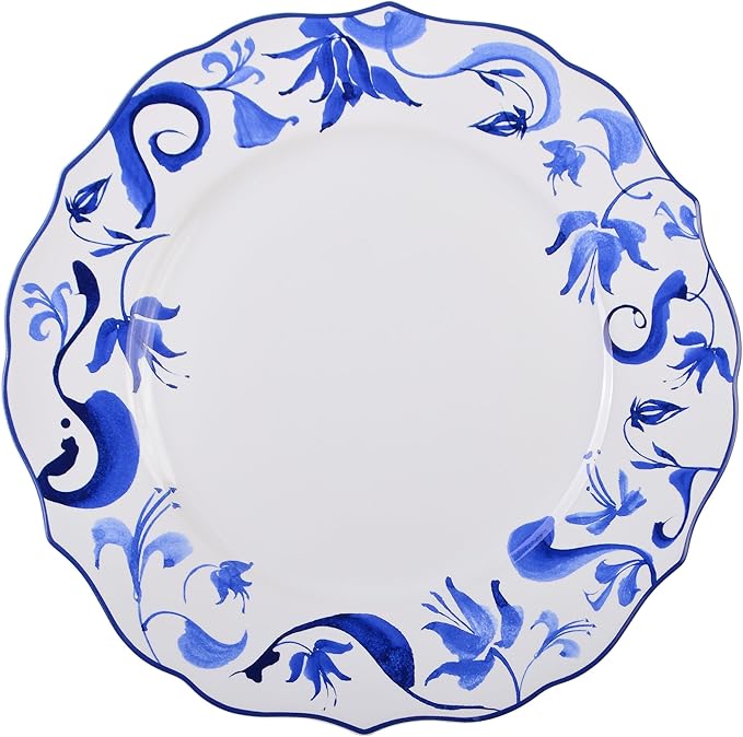 222 Fifth 12-Piece Porcelain Dinnerware Set for 4, Blue & White Plates and Bowls Set, Glossy Ceramic Dish Set with Beautiful Floral Rims, Elegant Kitchen Dishes, Microwave & Dishwasher Safe, Ayla