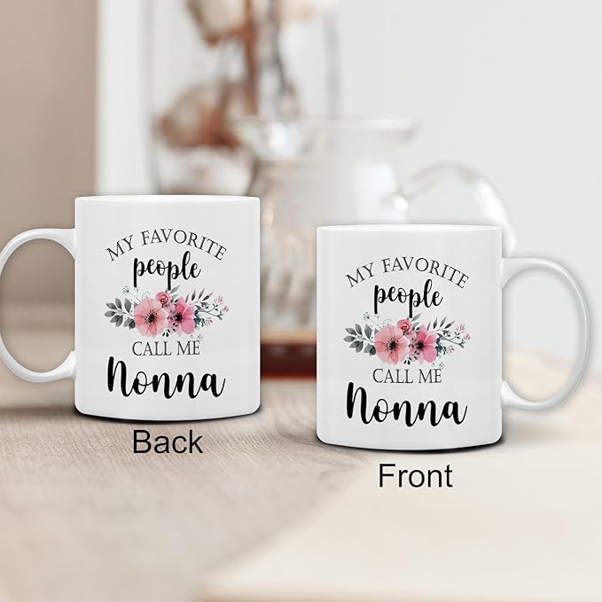 QASHWEY Nonna Coffee Mug, Nonna Gifts for Grandma, NonnaGifts from Grandkids, Grandma Coffee Mug, Mothers Day Mug Tea Cup Gifts for Nanny, My Favorite People Call Me NonnaCoffee Cups Ceramic 11oz