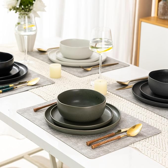 AmorArc Ceramic Dinnerware Sets, Wavy Rim Stoneware Plates and Bowls Sets, Highly Chip and Crack Resistant | Dishwasher & Microwave Dishes set, Service for 4 (12pc)-4 Color