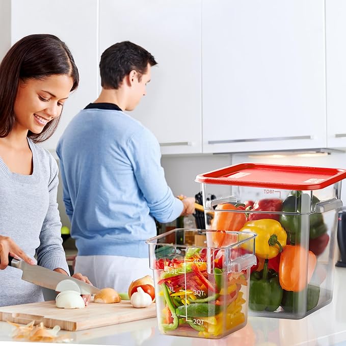 4 Pack 8 Quart Food Storage Containers with Lids, Polycarbonate Square Commercial Food Containers, NSF, Clear, New Version