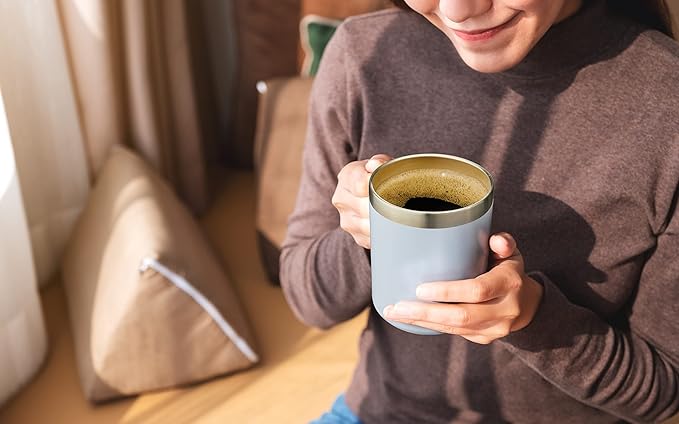 ALOUFEA 12oz Insulated Coffee Mug Cup with Handle, Stainless Steel Travel Coffee Mug with Flip Lid, Double Wall Vacuum Coffee Tumbler,Nut Brown