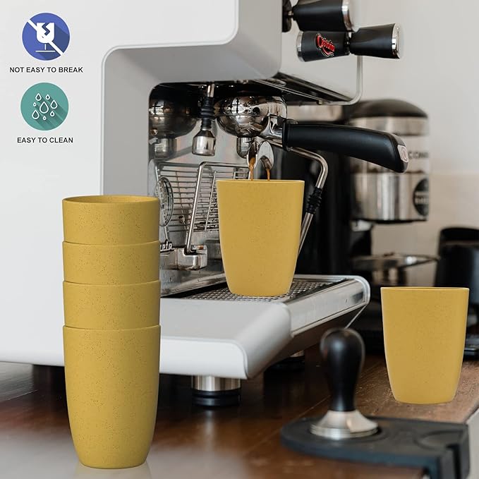 Wheat Straw Cups 6 PCS Good Alternative to Plastic Reusable Cups 20 oz Unbreakable Drinking Cup Reusable Dishwasher Safe Water Plastic Glasses Yellow Color