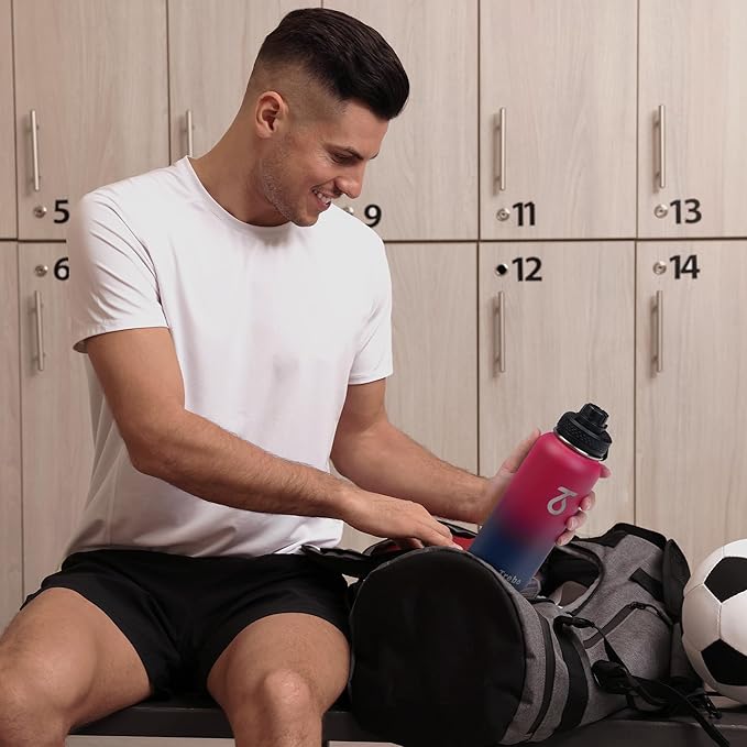 Trebo 40oz Water Bottle with 3 Lid and handle, Vacuum Insulated Stainless Steel Metal Outdoor Leakproof BPA-Free Flask, Keep Cold 48 Hours Water Jug, Best Gift for Men Women Holiday, Ruby Red