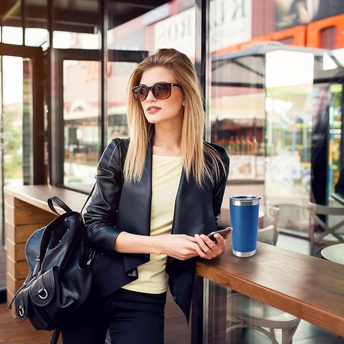 HASLE OUTFITTERS 20oz Tumblers Stainless Steel Mugs with Lid Double Wall Vacuum Insulated Coffee Cups for Cold & Hot Drinks (20oz-Dark Blue, 12 Pack)