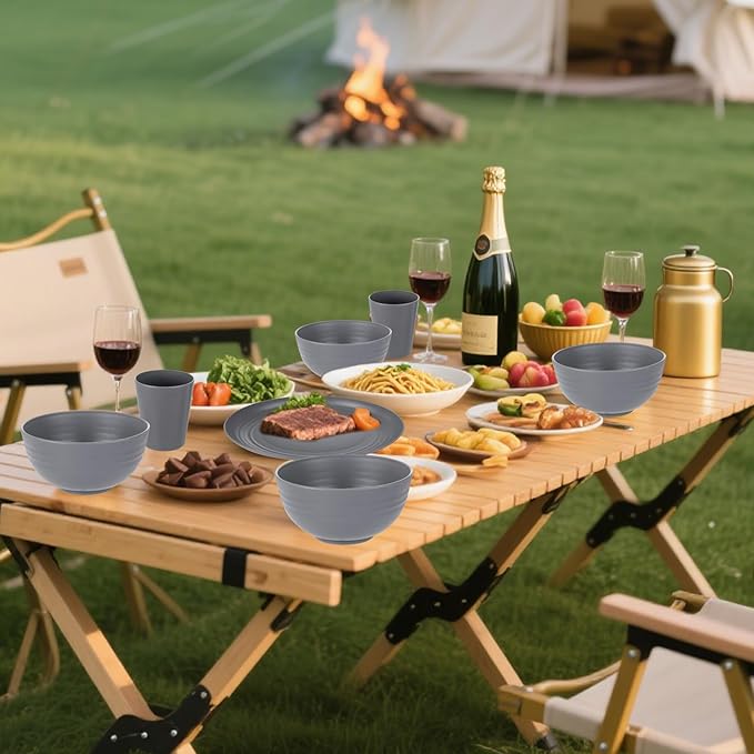 Supernal Wheat Straw Dinnerware Sets,Unbreakable Dinner Plates for 6,Microwave Dishwasher Safe,Reusable Dinnerware,Dark Gray Set 12pcs Plates, 6pcs Bowls, 6pcs Cups