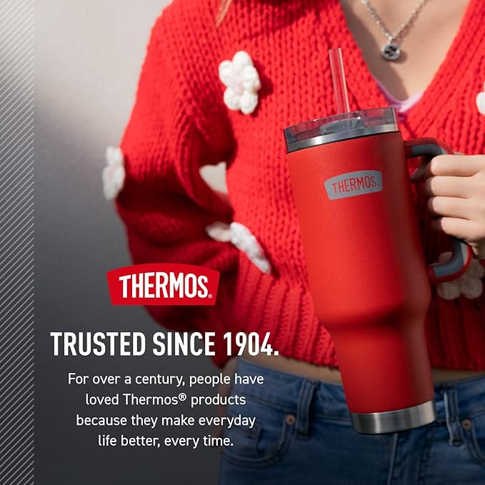 THERMOS Stainless Steel Cup Holder Mug - 40 Ounce, Sunset Pink - Insulated Tumbler with Lid and Straw, Plus Leak-Resistant Slide Lock