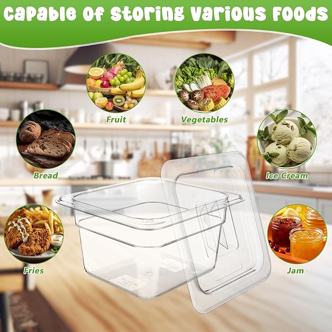 8 Set 1/6 Size Clear Polycarbonate Food Pans with Lids 4 Inch Deep Food Storage Containers Restaurant Hotel Pan with Lid Plastic Commercial Stackable Containers for Snack Fruits Vegetables Beans Corns