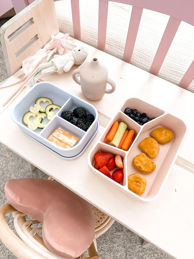 Ullabelle Leak Proof Bento Box Food-Grade Silicone Bento, BPA, Phthalate, Lead, & PVC Free - Lunch Box for Daycare, Kids, & Adults - Leak Resistant Sets With Lids Snack Box Container (Periwinkle)