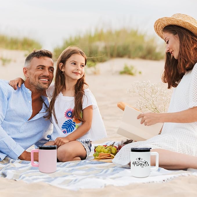 10 oz Tumbler with Handle and Straw Stainless Steel Insulated Coffee Mug for Laser Graving Powder Coated Cup with Black Plated(White,12 pack)