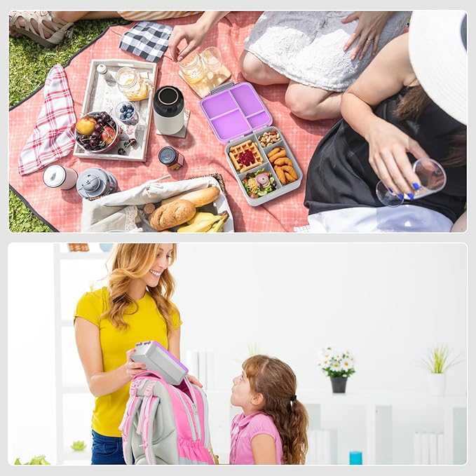 Bento Lunch Box Set with 17oz Soup Thermo, Lunch Box for Kids with Folding Fork & Spoon, Leakproof Lunch Food Containers with 4 Compartment for School, Office, Travel and Park Pinic