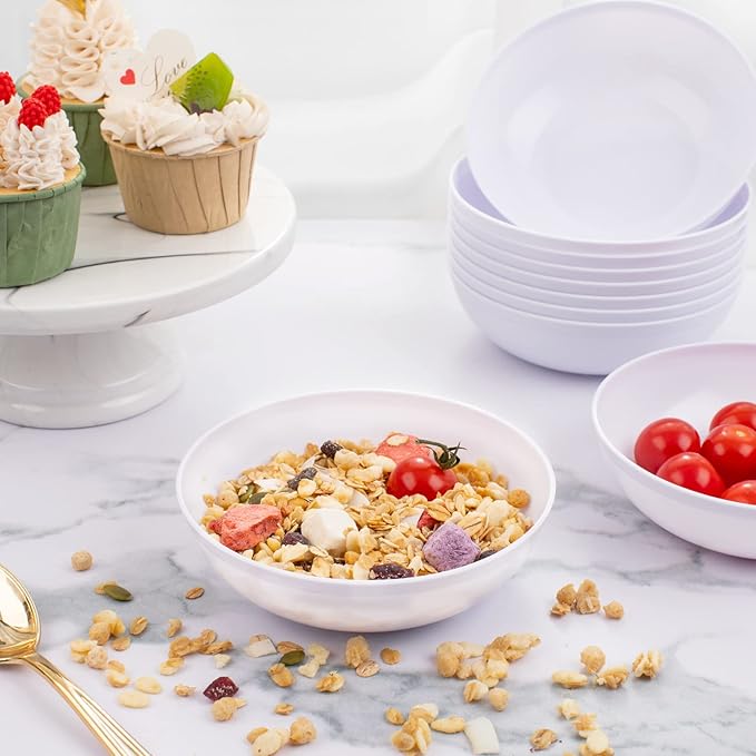 bUCLA 50Pack 12oz White Plastic Bowls - Disposable White Plastic Salsa Bowls Premium Heavy Duty - Ideal for Wedding &Party
