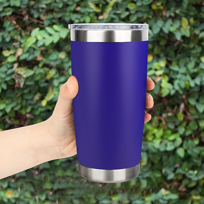 20oz Stainless Steel Tumbler Bulk with Lid, Travel Mug - Double Wall Vacuum Powder Coated Cup - Dark Blue, 12 Pack