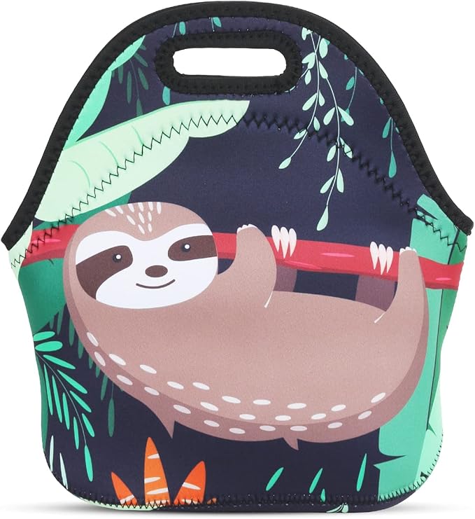 Violet Mist Womens Reusable Neoprene Lunch Bag Insulated Lunch Box Cute Sloth Animal Thermal lunch bags Bags Waterproof lunchbags Food Handbag Meal Prep Lunchbags Travel Work Gift for Women Men Adult